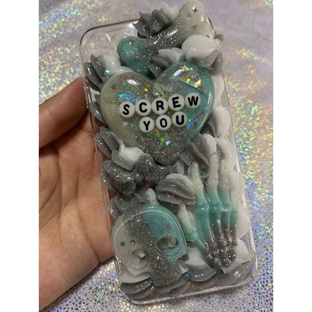 Iphone7 Blue & Silver Decoden Case - Screw You